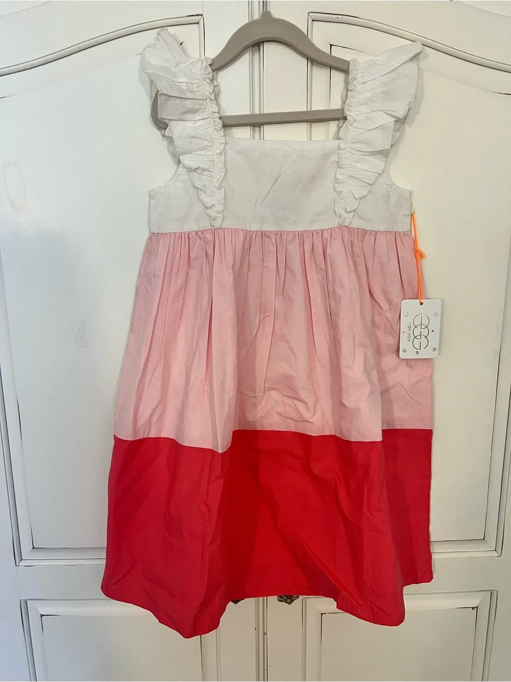 Girls' Colorblock Ruffle Strap Dress in White and Pinks NWT